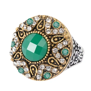 Wbmqda Vruće Zelene Smole Prsten Mode Zlatne Boje Retro Nakit Dame Prstena Na Veliko 2022 Nova