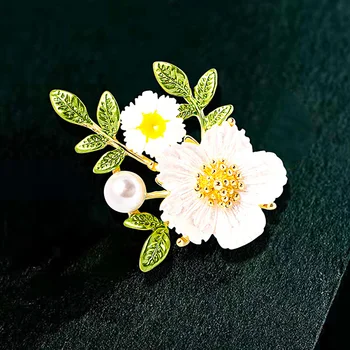 Novi Sakura Cvijet Okruglice Za Žene Daisy Emajl Pearl Značke Pin Elegantan Breskve-Cvijet Cvijet Biljka Opušteno Buket Zabavu Darove