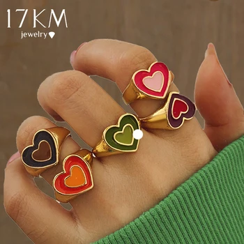 17KM Berba Zlatno Srce Komplet Prstenova za Žene Mode Roze Zelena Boja Smole Cvijet Ljubav Srce Prsten na Veliko Nakit