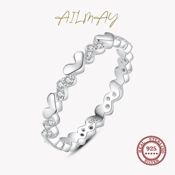 Ailmay Vruće Prodaju Čvrst 925 Srebrni Cvrsta Jednostavno Srce Prstenje Mode Izvrstan Prstenje Za Žene Izjavu Nakit Dar
