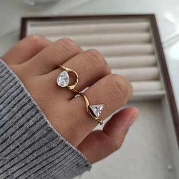 Abnormalni kamen talas prstenova od nerđajućeg čelika jednostavno prstenje za žene trougao kruške kamen minimalističko isto obučene sa onim smiješnim nakit elegantan nakit
