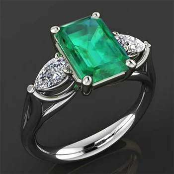 Elegantno Mode Srebrne Boje Prstenje za Žene u Trendu Metal Ukrasima Bijele Zelene Zicron Vjenčani Prsten kao Zaručnički Nakit