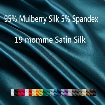 1 metar 95% Mulberry Silk 5% Spandeks Saten Silk 19 momme čvrst boje 110cm 43
