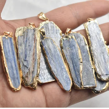 Wholesale10pcs/mnogo Prirodni Kamen Plavi Kyanite Privjesak Nakit zlatne boje Ivice Plavi Kyanite Naušnicu Ogrlicu DIY slobodna isporuka