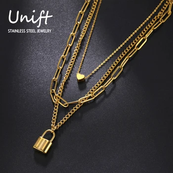 Unift Trendu Nežna Srca Katanac Ogrlicu Zlatne Boje Od Nerđajućeg Čelika Sloj Ogrlicu Za Žene Ljudi Mode Propalice Nakit Dar