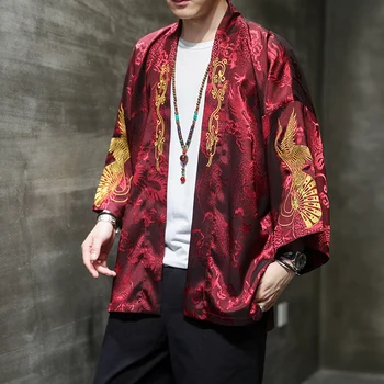 Kineski Stil Odjeću Ljudi je Led Silk Kratak Vindjakna Hanfu Drevni Daopao Kaput Tradicionalne Vrhu Dugo Širom Rukav Slobodi Jaknu