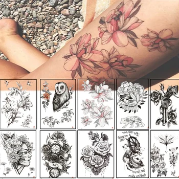 1pcs privremene tetovaže crni cvijet tetovažu rukav vode prijenos tetovažu tetovažu mačka rose tetovažu tijelo umjetnost seksi tetovažu par ruku
