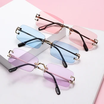 Mode Zatamnjena Objektiv Naočale Frameless Pravokutni Naočale Muškarci, Žene, Rimless Otvorenom Metal UV 400 Naočale 2021
