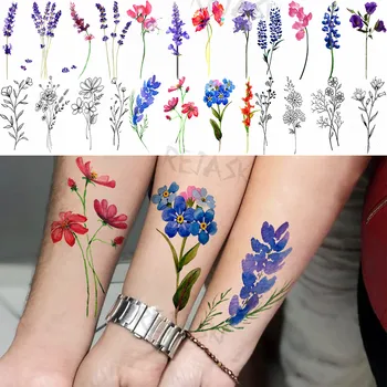 Male Ruke Bojama Cvijet Privremene Tetovaže Za Odrasle Žene Lavande Tulipana Realan Lažni Tetovažu Zglob Vode Prijenos Tatoos
