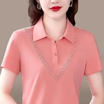 2023 Mode Reveru Ženske Odjeće Ljeto Novi Čvrst Boja Plus Veličine Dugme na Vrhu Žene opuštenijim Popularnost majicu