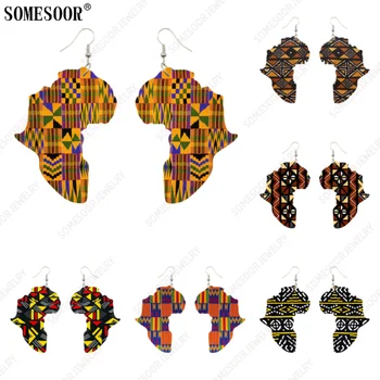 SOMESOOR Afro Etničke Tkanine Afričkih Mapu Drvene Baci Naušnice Boemski Plemenski Geometrijske Privjesak Zamijene Nakit Za Žene Darove