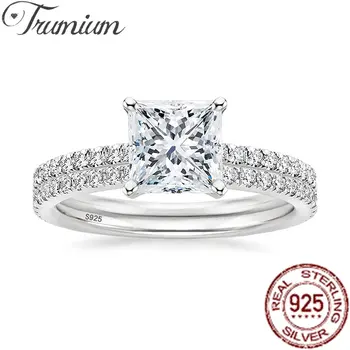 Trumium 2CT 925 Srebrni Svadbeni Prsten Postavlja Princezom CZ Verenički prsten prstene za njeno venčanje bendove za Žene