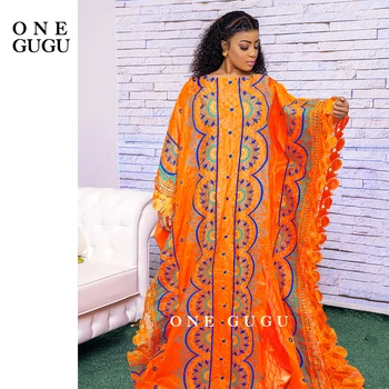 Novi Nigerijski Originalni Bazin Haljinu Ona Brokat Embroiderey Bazen Odjeću 2022 Orange Maliju Žene Ogrtač Venčanju Haljine