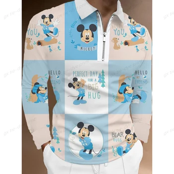 2022 Disney Paja Patak Mickey Mouse Polo Majica Ljudi je Dugi Rukav Reveru Zip Slim Opušteno Crtani Digitalni Otisak Ljudi je Polo Majica