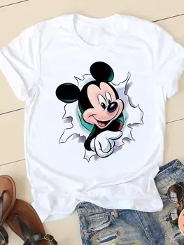 Disney Otisak Praznik Trend Odjeću Mickey Mouse Majicu Opušteno Mode Žene Crtani Grafički Kratki Rukav majice