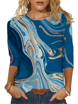 Opušteno majicu Plavi Svemira Okean 3D Otisak Harajuku Najviše Mode O-Vrat Dugi Rukav Žene Majice Elegantan Streetwear