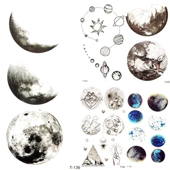 3D Rundu Mjesec Svemir Zvijezda Privremene Tetovaže Naljepnice Zemlji Žene Zabavu Lice Vodootporne Tetovažu Naljepnice Tijelo Artm Umjetnost Tatoos Muškarci
