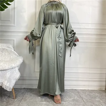 Muslimana Haljinu Žene Pearl Duge Rukave Srednjeg Istoka Mode Haljinu Dubai Islamski Afričkih Abaya Muslimana Otisak Saten Čipke-gore je Haljina