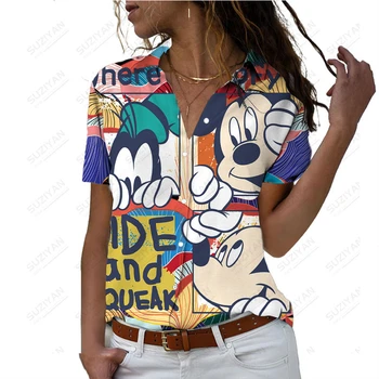 2023 Novi Disney Cvetne Otisak ženska Majica Harajuku Crtani Džemper Ljeto Kratki Rukav Kratak Vrhu Majicu Žena je X-Veliki 5XL