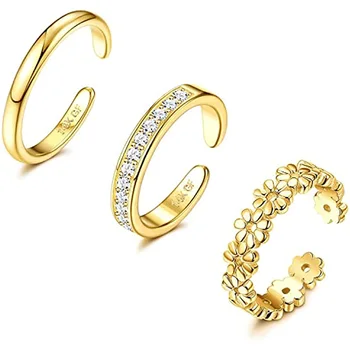 3PCS Pun Prst Komplet Prstenova za Žene 14K Zlato Oplate Prilagodljiva Jednostavno CZ Prsten Leta Nakit