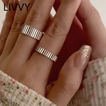 LIVVY Minimalističko Nepravilno Površinu Srebrne Boje Prstenje Za Žene Jednostavna geometrija Ručno Otvaranje Mode Par Nakit