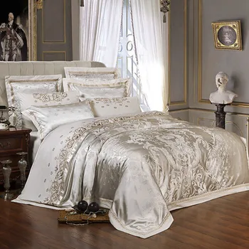 Iver Zlato Luksuz Silk Saten Džakard posteljinu posteljinu set kraljica kralj veličine Vez krevet namjestio krevet list/Stavio stanja postavio