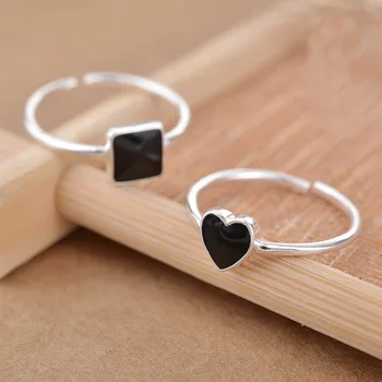 Vruće Prodaju 925 Srebrni kvadratnih crni Prsten Za Žene Original u Redu Nakit Poklon Otvori Prilagodljiva Prst Prsten