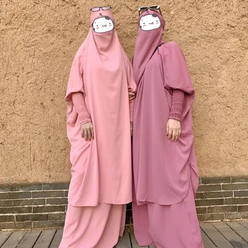 Eid Ramazan Muslimana Postavi Dva Komad Molitvu Odeću Nida Abaya Haljinu Žene Jilbab Dugo Khimar Ogrtač Kaftan Nikvab Islam Dubai Odjeća
