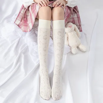 Lolita francuski Retro Vez Mračno Fringe Čipke Rose Cvijet Čarape Loli Čarapu Svježe Proljeće Jesen JK Koljeno Uspone