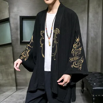 2022 Mode Kostim Vez Hanfu Mens Kineski Stil Ogrtač Džemper Jaknu Prevelike Kimono 5XL Drevni Kaput Muški