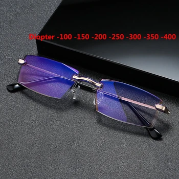 Završio Myopia Naočale Ultralight Metal Kadar Ljudi Žene Anti Plavo Svjetlo Rimless Neobjektivne Naočale -1.0 1.5 2.0 2.5 3.0 3.5 4.0