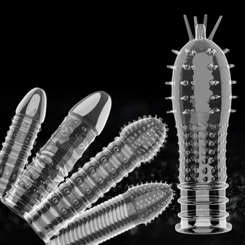 Produženje Ponovno Iskoristivih Kondom Penis Rukav Muškarac Proširenje Kašnjenje Spike Klitoris Masažer Pokriti Kristalno Jasan Kondome Odrasle Seksi Igračku