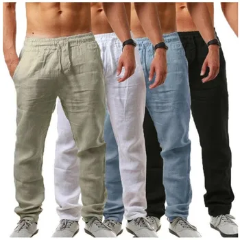 Ljudi je Cotton Posteljini Pantalone Muškarac Leta za disanje Čvrst Boja Posteljini Pantalone Fitness Streetwear M-3xl Odjeću Pravo Hlače