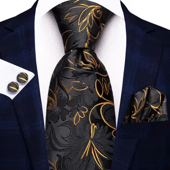 Poklon Kravata za Muškarce 2023 Novi Crno Zlato Cvetne Mode Potpuno Venčanju Kravatu Handky Manšete Veliko Zdravo-Kravatu Dizajner