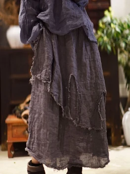 Johnature Žene Posteljini Mozaik Suknje 2023 Proljeće Novi Elastično Struka Mračno Gray Nepravilno Berba Suknje Žensku Odjeću Suknje